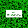 Festive green banner or St. Patrick`s Day greeting card. Traditional symbols are a pot of gold coins, a rainbow and clover leaves Royalty Free Stock Photo