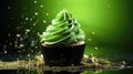 Festive Green Cupcake with Sprinkles for St. Patrick's Day Celebration - Generative AI