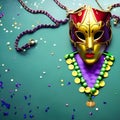 Festive grouping of mardi gras. Venetian, or carnival mask on a green background