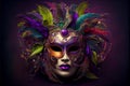 Festive Grouping of mardi gras, venetian or carnivale mask illsutration on a purple background. Generating Ai