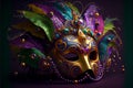 Festive Grouping of mardi gras, venetian or carnivale mask illsutration on a purple background. Generating Ai