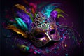 Festive Grouping of mardi gras, venetian or carnivale mask illsutration on a purple background. Generating Ai