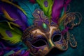 Festive Grouping of mardi gras, venetian or carnivale mask illsutration on a purple background. Generating Ai