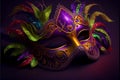 Festive Grouping of mardi gras, venetian or carnivale mask illsutration on a purple background. Generating Ai