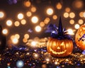 festive halloween pumpkin and sparkles. AI