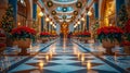 Festive Hallway With Christmas Decorations and Poinsettias