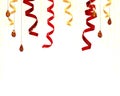 Festive hanging twisted ribbons on a white background