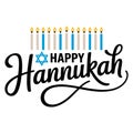 Happy Hanukkah with Blue and White Candles and Star of David Royalty Free Stock Photo