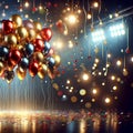 Festive happy birthday background with colorful balloons and shiny confetti Royalty Free Stock Photo