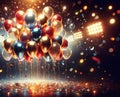 Festive happy birthday background with colorful balloons and shiny confetti Royalty Free Stock Photo