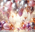 Festive happy birthday background with pink, gold and silver balloons Royalty Free Stock Photo