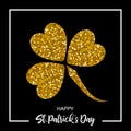 Festive St. Patrick`s Day holiday design banner with magic sparkling glitter clover leaf