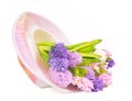Festive hat with fresh spring hyacinthes Royalty Free Stock Photo