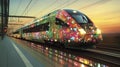 Festive High-Speed Train at Dusk Royalty Free Stock Photo