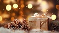 Festive Holiday Background: Christmas and New Year with Gift Boxes and Pine Cones