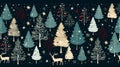 Christmas tree, reindeer, and star icons in a repeating pattern Royalty Free Stock Photo