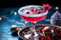 Festive holiday cocktail with a sparkly sugared rim. Sparkling holiday new year party. Generative AI