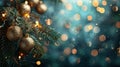 Festive Holiday Decorations: Christmas Balls Hanging from Fir Branches with Defocused Lights in Abstract Background Royalty Free Stock Photo