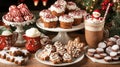 Festive holiday dessert spread with gingerbread and hot cocoa . Royalty Free Stock Photo