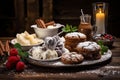 Festive Holiday Desserts on Distressed Wooden Table Royalty Free Stock Photo