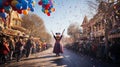 A festive holiday parade or street performance