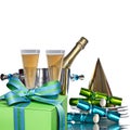Festive Holiday Party Champagne In Silver Bucket Royalty Free Stock Photo
