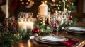 Festive holiday table, candles, Christmas decorations, elegant Royalty Free Stock Photo
