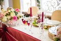 Festive holiday table, gala, celebration, festivity table set for a wedding dinner Royalty Free Stock Photo