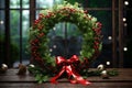 Festive holiday wreath made of fresh greenery