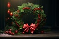 Festive holiday wreath made of fresh greenery