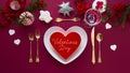 Festive holidays background complements Valentines Day table setting Royalty Free Stock Photo