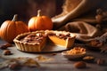 Festive homemade appetizing ripe pumpkin pie, pumpkin tart. Traditional fall baking, Thanksgiving