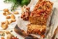 Festive Homemade Holiday Fruitcake with Nuts, Fruit and spices