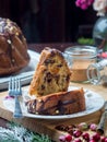 Festive homemade round biscuit cake with dried fruits and nuts