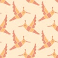 Festive hummingbirds in caps retro seamless pattern. Perfect print for tee, paper, fabric, textile. Hand drawn vector illustration