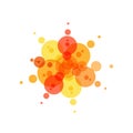 Festive icon. Red, yellow and orange circles, abstract fireworks, summer sun. Flat simple logo template. Modern emblem