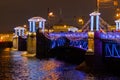 Festive illumination of the Palace Bridge in St. Petersburg, Russia