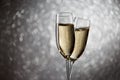 Festive image of two wine glasses with sparkling champagne Royalty Free Stock Photo