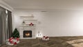 Festive interior design fireplace room  decorations christmas, 3d render  minimalist  design, 3d render decoration Royalty Free Stock Photo