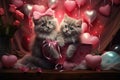 festive kittens next to a gift, a Valentine13