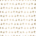 Festive Linocut Gold Small Stars on White Background Vector Seamless Pattern. Winter Holidays Hand Made Print