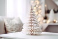 Festive living room with Cozy DIY Christmas decor made from paper Christmas tree. Christmas zero waste