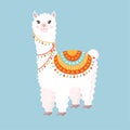Festive Llama Or Alpaca On A Blue Background. Vector Illustration For Baby Texture, Textile, Fabric, Poster, Greeting