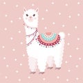 Festive Llama Or Alpaca On A Pink Background With Stars. Vector Illustration For Baby Texture, Textile, Fabric, Poster