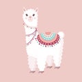 Festive Llama Or Alpaca On A Pink Background. Vector Illustration For Baby Texture, Textile, Fabric, Poster, Greeting