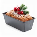 Festive Loaf Cake with Icing Sugar and Red Berries on White Background Royalty Free Stock Photo