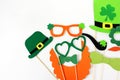 Festive masks for a St. Patrick`s Day on a white background.