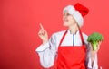 Festive menu concept. Christmas dinner ideas. Christmas menu. Woman chef cooking christmas dinner wear santa hat. Best Royalty Free Stock Photo