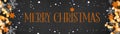 Festive Merry Christmas background banner Panorama, card template -Yellow golden orange stars, bokeh lights, ice crystals and Royalty Free Stock Photo