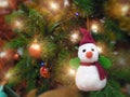 Festive merry christmas with decorated item and snowman hang in a tree